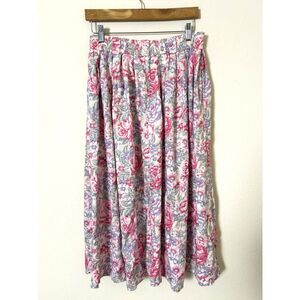Vintage Land's End Floral skirt pink Women's L midi/maxi pockets summer cottage‎